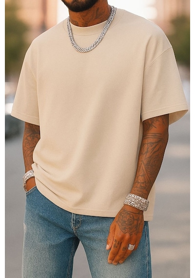 Bnrq8 Unisex Tişört Bej