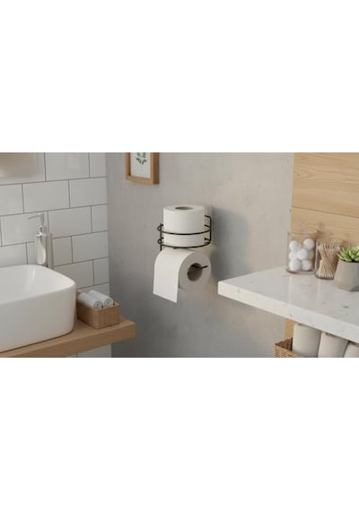 Yapışkanlı Tuvalet Kağıtlığı Tutacağı Askısı Mat Siyah Metal Tuvalet Kağıtlık Yuvarlak Model Diğer