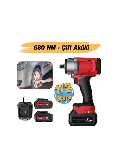Tr Şarjlı Çift Akülü Darbeli Somun Sıkma 1/2 Sökme Tabanca 1180 Nm Tork Teker Bijon Söküm 18 Volt