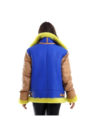 Ertaştrendstore Kadın Premium Doğal Koyun Derisi Pilot Kürk - Sarı Çok Renk