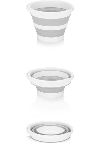 Keçe 2 Gözlü Çamaşır Sepeti Gri 53x33x60cm-25lt Katlanır Çamaşır Selesi-su Kovası-maşrapa 4'lü Set Gri