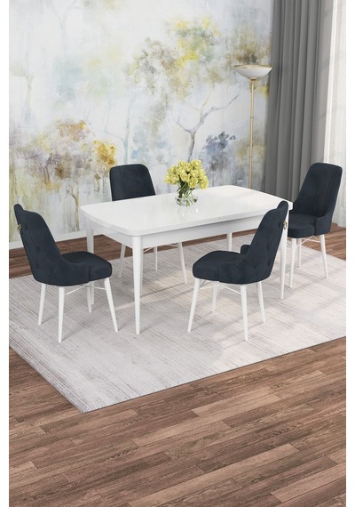 Mona Beyaz 80x132 Açılabilir Mdf Masa Yemek Odası Takımı, Mutfak Takımı 4 Adet Sandalye Beyaz Masa - 4 Antrasit - Beyaz Ayak Mona Beyaz 80x132 Açılabilir Mdf Masa Yemek Odası Takımı, Mutfak Takımı 4 Adet Sandalye Beyaz Masa - 4 Antrasit - Beyaz Ayak