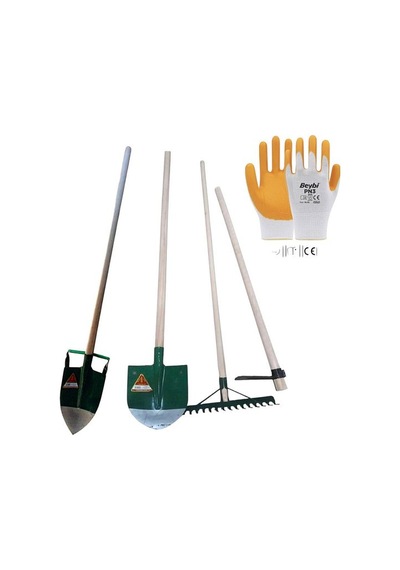 9 Parça Bağ Bahçe Set Saplı Fide Dikme Bel Depkili Kürek Tırmık Üçgen Çapa + Eldiven