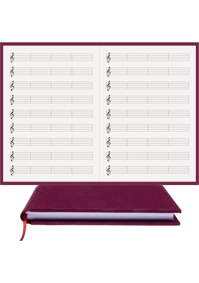 Bidefter Müzik Nota Defteri - Sol Anahtarlı 4 Kesik Çizgi % 100 El Yapımı, El Dikişi, Kumaş Ciltleme A/5 - Bord