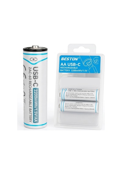 Beston Şarjlı Ince Kalem Pil Usb Type-c Kablo Ile Şarj Edilebilir Lityum 2'li 1.5v Aaa / 2220 Mwh 150mah