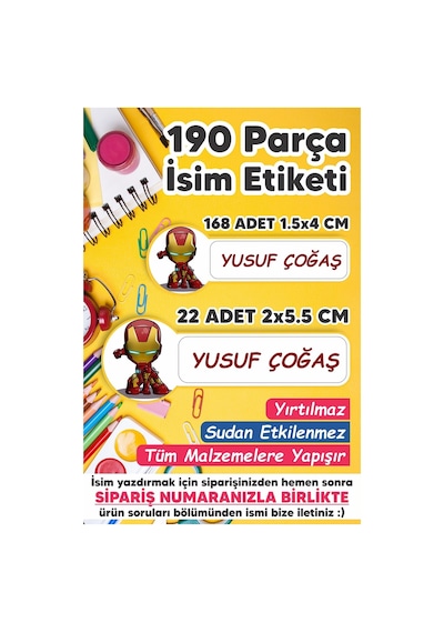 Okul Etiketi Kalem Defter Etiketi Özel Isim Yazılabilen Etiket Iron Man 190 Adet