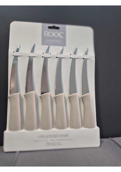 Rooc Mr-06 6lı Dilimleme Ve Meyve Bıçak Seti Gri Orta Boy Lazer Kesim Tırtıklı Meyve Bıçağı