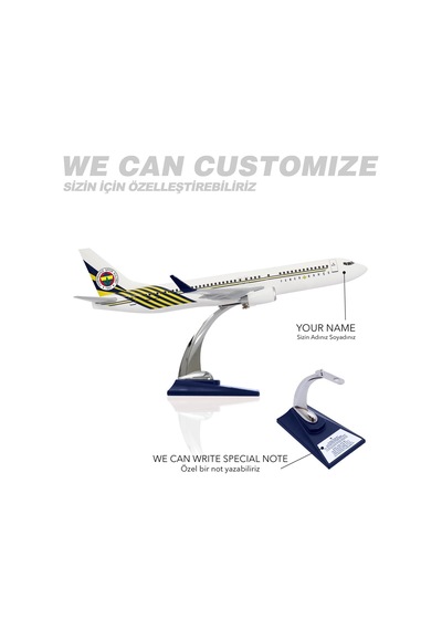 Zekupp Boeing 737-800 1/100 Ölçek Fenerbahçe Lisanslı Beyaz Tasarım Maket Uçak