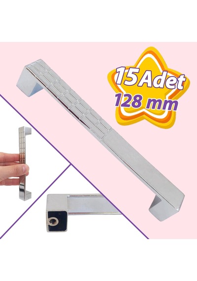 15 Adet Bihter Desenli Kulp 128 Mm Krom Mutfak Kulpu Çekmece Dolap Kapak Kulbu Metal Mobilya Dolabı Kulpları