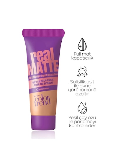 Avon Color Trend Real Matte Shine Control Likit Fondöten 310N Medium Beige