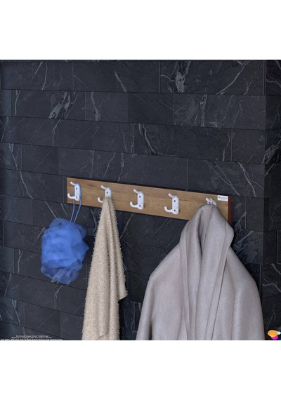 Modilayn Arı Serisi 76,4x9,6 Cm 5' Li Set 15 Kancalı Banyo Askısı Ekstra Düzen Ve Yer Tasarrufu Meşe