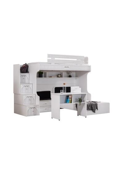 Ranza, Londra Ranza Karyola Oturaklı Çalışma Masası 3 Kapaklı Dolap 2 Adet Comfort Yatak 90 X 190 CM Ranza, Londra Ranza Karyola Oturaklı Çalışma Masası 3 Kapaklı Dolap 2 Adet Comfort Yatak 90 X 190 CM