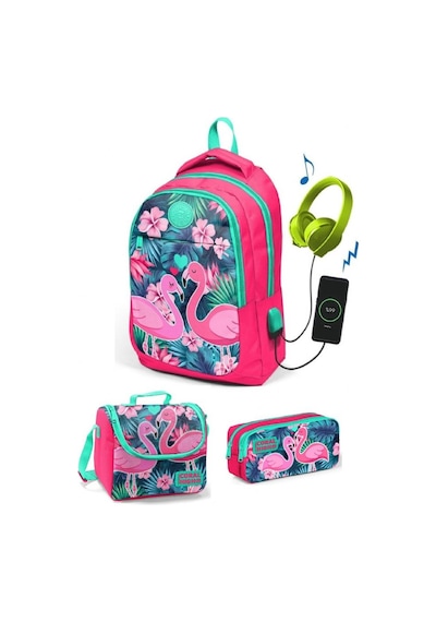 Coral High Kız Çocuk Narçiçeği Flamingo 3'lü Çanta Takımı - Usb S