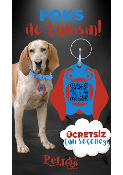 Petjoo 29.Foks Kırmızı-Mavi Qr'lı Köpek Künyesi