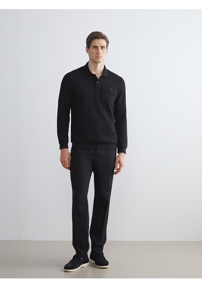Lcwaıkıkı Classic Siyah Polo Yaka Uzun Kollu Erkek Sweatshirt