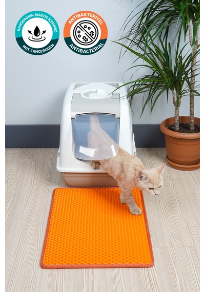 40x55 Cm Hücreli Kedi Kumu Paspası Kedi Matı Kedi Tuvalet Önü Paspası Turuncu