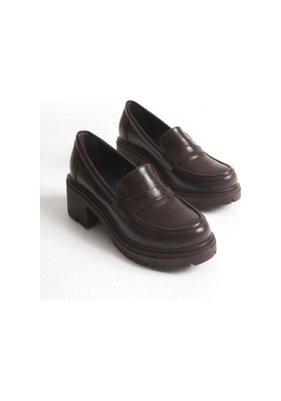 Aymood K-706 Kahve Kırışık Rugan Yüksek Tabanlı Loafer Ayakkabı Kahverengi