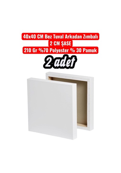 2 Adet 40x40 Cm Bez Tuval Arkadan Zımbalı 2 Cm Şase 210 Gr%70 Polyester% 30 Pamuk Genel