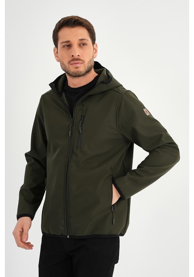 Alexander Gardi Alexandergardı Fermuarlı İçi Polarlı Su İtici Softshell Kumaş Kapüşonlu Mont E24-mnt-01 Haki