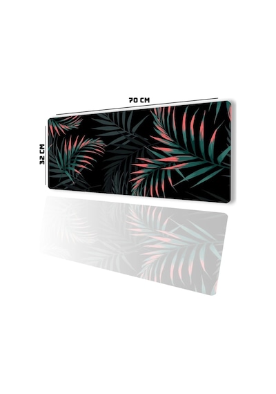 Sonictouch Bohem Palmiye Yaprakları Siyah Gamer Oyuncu Dikişsiz Sıvı Geçirmez Klavye Mouse Pad 32x70 Mousepad
