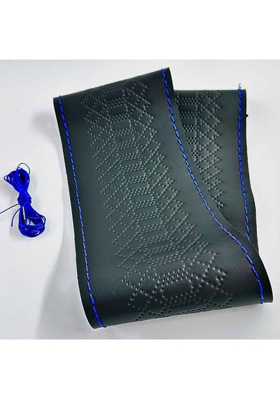Dikmeli Baklava Desen Baskılı Siyah Direksiyon Kılıfı Mavi İp İğneli 37cm 38cm 39cm Çaptaki Standart Tüm Direksiyonlarla Uyumlu Dk-464