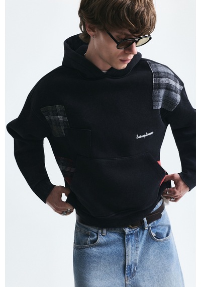 Vamos Boxy Fit Yama Detaylı Sweatshirt Siyah