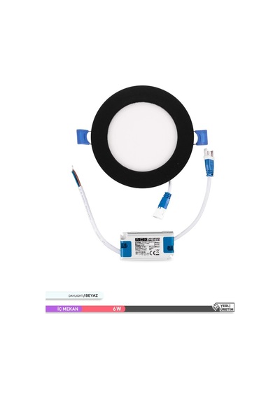 ACK 6W Sıva Altı Yuvarlak LED Panel Armatür Siyah Gövde 6500K Bey