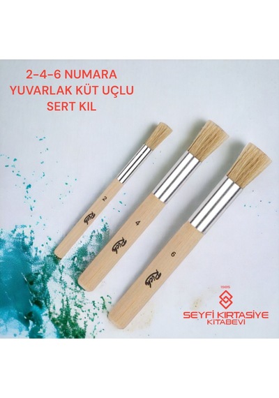 3 Adet Stencil Fırça Seti 2-4-6 Numara Yuvarlak Küt Uçlu Sert Kıl 3'lü Set