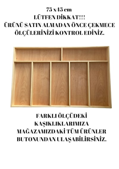 75x45 Cm Ayfiwood Ahşap Kaşıklık Çekmece İçi Kepçe Maşa Ve Servis Gereçleri Düzenleyici Organizer