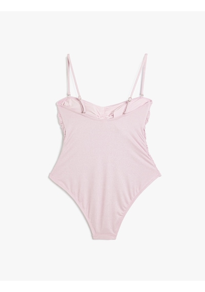 Koton Straplez Mayo Çiçek Aplike Detaylı Çıkarılabilir Askılı Drapeli Pembe 4sak20190mm Pembe