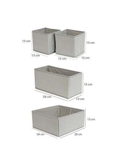 Tr 4'lü Gri Çizgili Dolap-çekmece Içi Organizer Seti 28x28x13 X1 / 28x13x13 X1 / 13x13x13 X2 Genel