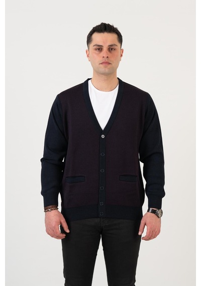 Woolen World Düğmeli Çift Cepli Nokta Desenli Erkek Triko Hırka 001