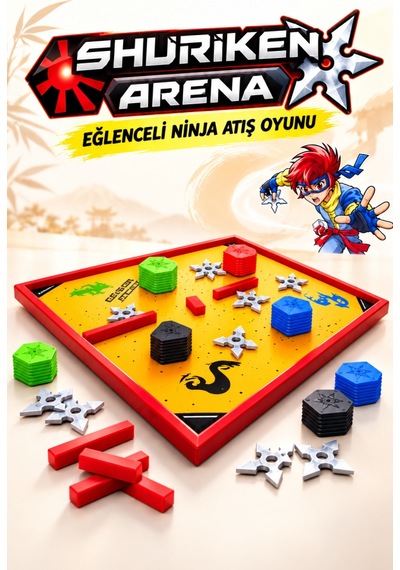 Shuriken Arena Eğlenceli Ninja Atış Oyunu 26 Cm 4 Takımlı 3 Zorluk Seviyeli 23 Parça Oyuncak Set