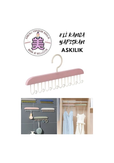 8 Kancalı Mutfak Banyo Dolap İçin Çok Amaçlı Kancalı Ve Yapışkanlı Askı