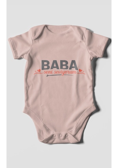 Morivokids Baba, Seni Seviyorum Kısa Kollu Bebek Body %100 Pamuk Pastel Pembe
