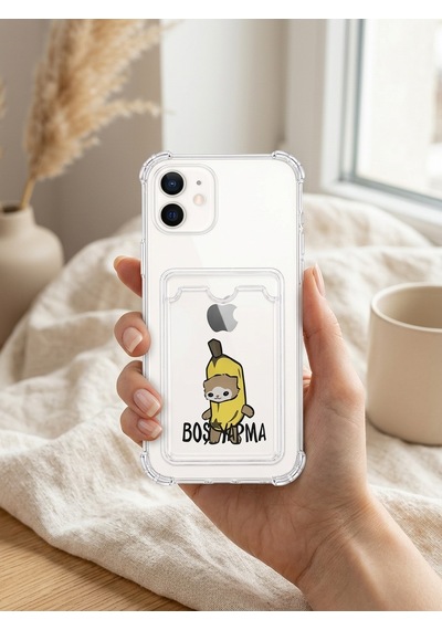 Apple İphone Uyumlu 12 Boş Yapma Muz Detaylı Kart Bölmeli Şeffaf Telefon Kılıfı Çok Renkli
