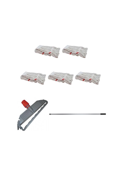 Sska Cod-ex Geniş Islak Paspas Mop Takımı Seti Geniş Islak Mop Başlığı 5'li + Metal Sap + Mop Tutucu