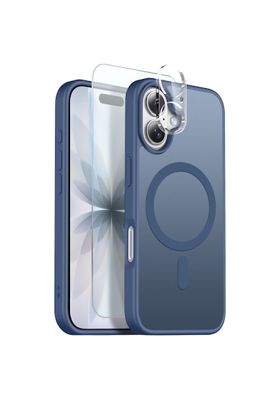 Teleplus Apple Uyumlu iPhone 16 Kılıf Babet Translucent 3in1 Msafe Şarj Özellikli Kapak + Ekran Koruyucu Lacivert