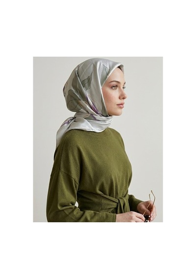 Bushu Flora Twill Eşarp - Çiçek Yaprak Desenli Çok Renkli