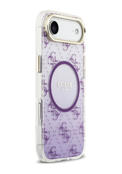 Apple Uyumlu iPhone 17 Air Kılıf Guess Lisanslı M-safe Şarj Özellikli 4g Desenli Simli Silikon Kapak Mor Mor