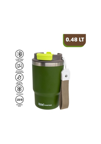 Rox Camping 0194 Pipetli Kahve Termosu 0.48 Lt - Yeşil Yeşil