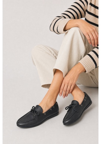 Luvi Shoes Osney Siyah Cilt Hakiki Deri Bağcıklı Kadın Loafer Ayakkabı