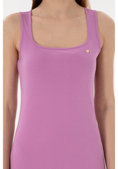 U.S. Polo Assn. Kadın Pembe Yırtmaçlı Kolsuz Kare Yaka Midi Boy Örme Elbise 50305835-VR023