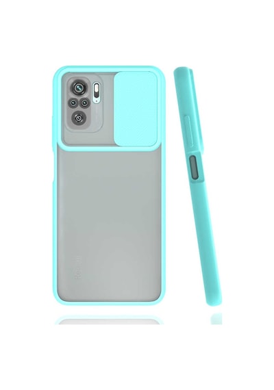 Kilifone - Xiaomi Uyumlu Redmi Note 10 - Kılıf Slayt Sürgülü Arkası Buzlu Lensi Kapak - Turkuaz
