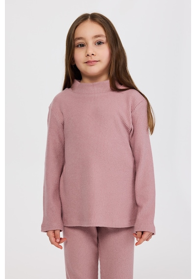 Panço Kız Çocuk Balıkçı Yaka Yumuşak Dokulu Uzun Kollu Pembe Tişört 2521GK05014