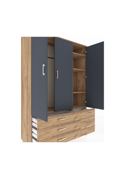 Hyperion Dolap 5 Raflı 5 Çekmeceli Tek Askılı 132x44x195 Çam-... Çam