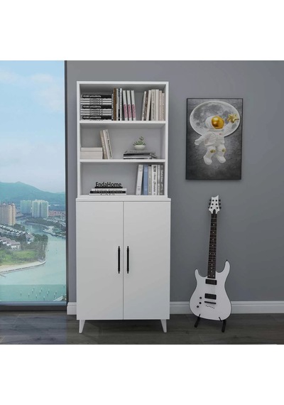 Reyo Home Enda Oras 6 Raflı 2 Kapaklı Klasik Kitaplık Beyaz