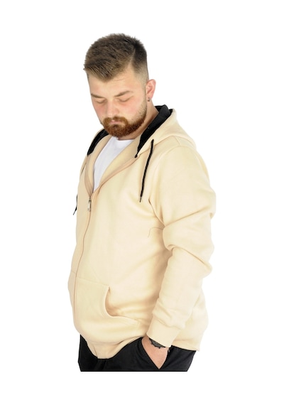 Mode Xl Erkek Sweatshirt Kapşonlu Zippered Basic 20543 Bej 001