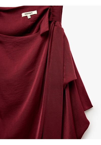 Koton Kolsuz Fular Detaylı Asimetrik Bluz Bordo 7wak60040pw