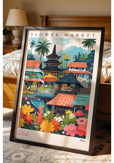 Bali Endonezya Çerçeveli Tablo Seyahat Severlere Salon Ve Ofis İçin Estetik Duvar Dekoru Travel Flower Market